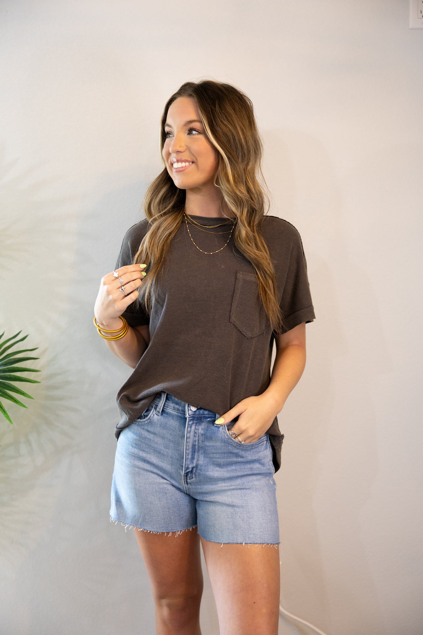 Charcoal Waffel Knit Top